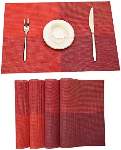 Placemats Red, Table insulation pad, Washable Table mats, Kitchen PVC Placemat, Set of 4, size 11.8" x 17.7" (4 pcs Red)