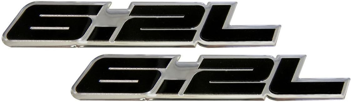 PAIR 2 x 6.2L BLACK SILVER Border Aluminum Adhesive Sticker Decal Emblem Badge for GM General Motors Performance Chevy Chevrolet Corvette C6 ZR1 Camaro SS RS Pontiac G8