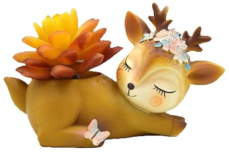 SpaceinCart Handmade Twinkling Deer Succulent Plant Pot Ornament Home Decor Flower Pot Bonsai Gift