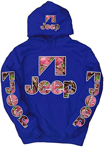 Jeep Pink Camo Logo Hoodie, Large Blue