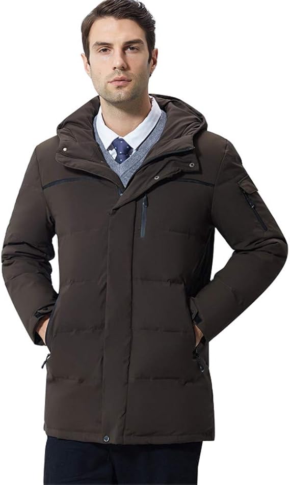 Amazon ダウンジャケットメンズ ダウンコート大きいサイズビジネス防寒標準 ロング丈お父さん軽量down Jacketダークダウンスポーツダウン暖かいフード付きシンプル 冬ブルゾンカジュアルコーディネート無地 コーヒー 4xl コート ジャケット 通販