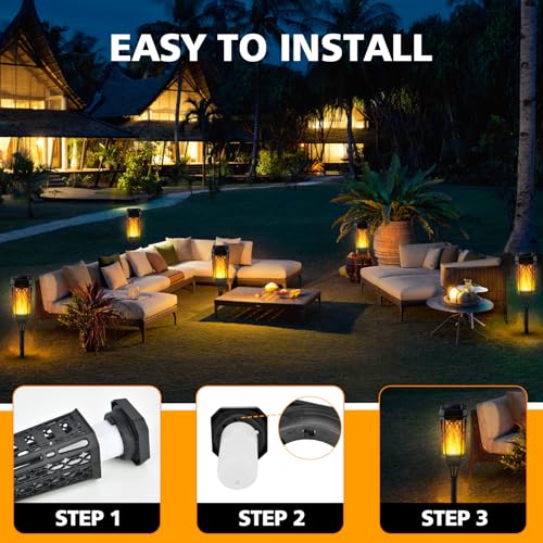 Solar Torch Flame Lights, 12 LED Solar Lights Outdoor with Flickering Flame, IP65 Waterproof Solar Pathway Lights Landscape Decoration Lighting for Garden Lawn Patio Yard Outdoor Decorations (4pcs)