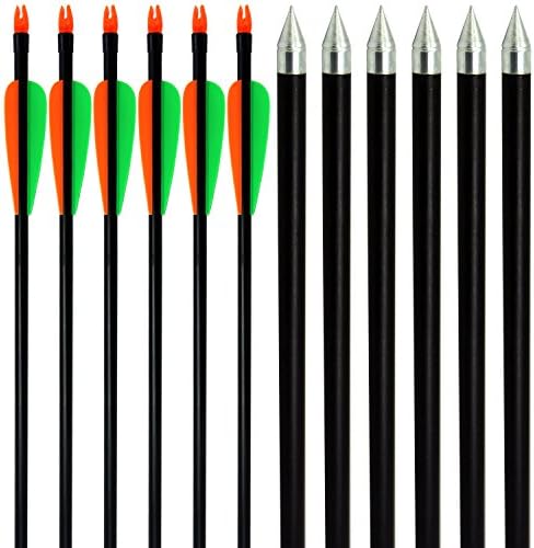 Wolf Soldier 12Pcs Fiberglass Arrow 28" Inch Archery Hunting Archery Target Arrows Steel Point 30-80lbs For Recuve &amp; Compound Bow Recurve Bow Practice Arrows