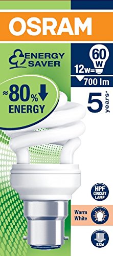 Osram 12 Watt mini Spiral CFL Bulb B22d White (Pack of 2)