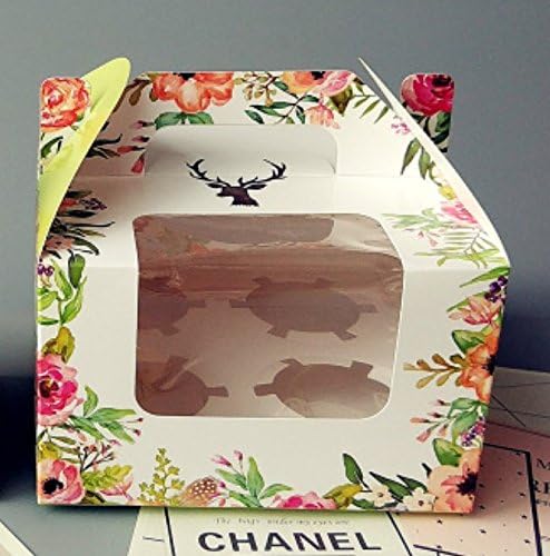 Clear Bakery Pastry Food Grade Flower Garden Design Cardboard 4 Cavity Cupcake Boxes With Window And Handle Wholesale (50)