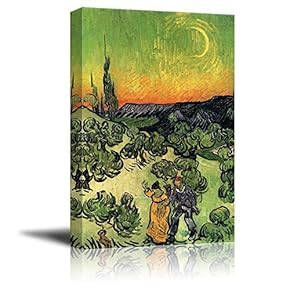 Landscape with Couple Walking and Crescent Moon by...