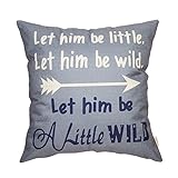 Fahrendom Let Him be Little Let Him be Wild Let Him be a Little Wild with Arrow Boy Nursery Art Sign Cotton Linen Home Decorative Throw Pillow Case Cushion Cover with Words for Sofa Couch 18 x 18 in