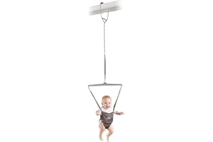 Jolly Jumper ICONIC Doorway Baby Jumper (Grey), Indoor Exercise Saddle Seat, Adjustable Height, for Infants up to 28lbs, No S
