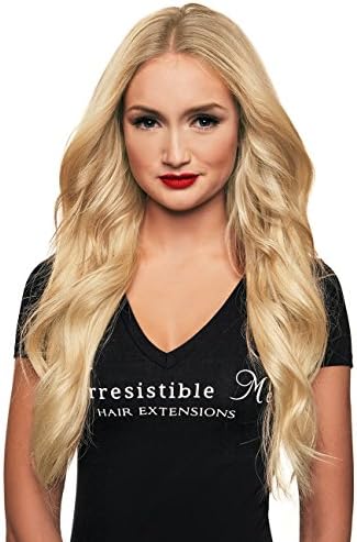 IRRESISTIBLE ME 1 piece Clip in Hair Extensions Platinum Blonde (Color #613) - 100% Human Remy (Remi) Hair clip ins – Straight 1 Weft Set Clips - Signature Quad Weft - 20 Inches 80 gr (quad-613-20-80)