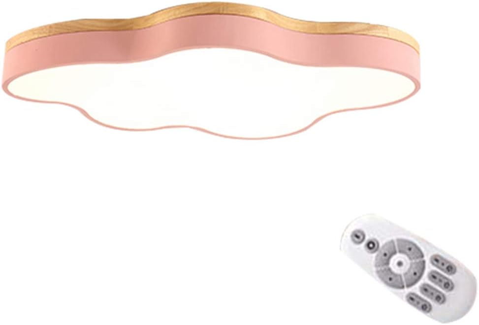 Senna House, SH-63807, LED Metal Shade Wooden Ceiling Plate Ceiling Lamp Flush Mount, White Acrylic Shade Cloud Shaped Dimmable with Remote Control Ceiling Light, Pink