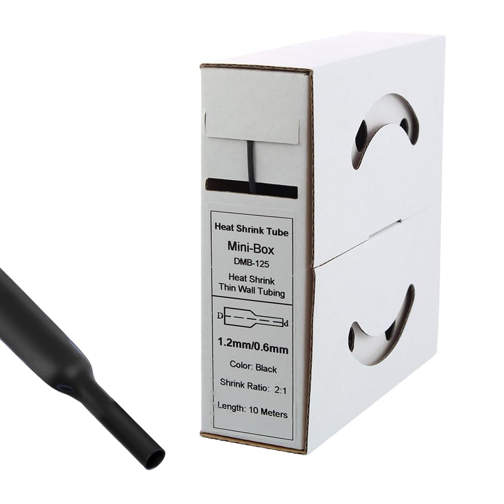 Offgridtec 10 m Heat Shrink Tube 1.2 mm > 0.6 mm Black Dispenser Box Workshop Car
