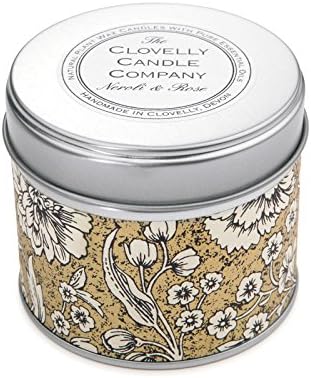 Clovelly Soap Co Handmade Natural Rose Neroli Scented Soy Wax tin Aromatherapy Candle made in UK with Pure Essential Oils