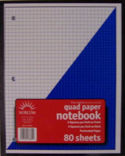 Norcom Wireless Quadrille Notebook, 11 x 8.5 Inches, 4 x 4 and 5 x 5 Quad, 80 Sheets (76380-24)