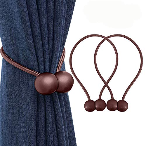 SmallDot Magnetic Curtain Tiebacks, [Pack of 2] Window Curtain Holders Hooks Holdbacks with Strong Magnet for Blackout Curtain Sheer Panels Draperies, 18 Inch, Chocolate