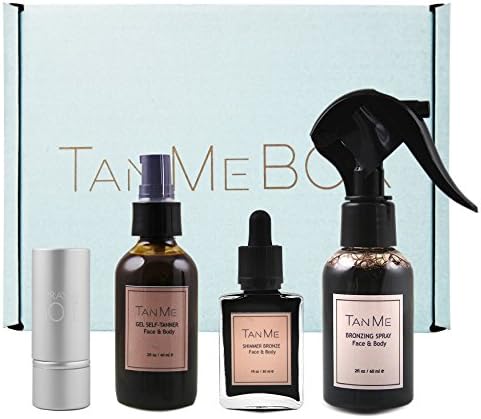 TanMeBox Tanning and Bronzer Set with Applicator Brushes, Self-Tanning Starter Kit with Natural Organic Ingredients for a Deep Well-Blended Tan