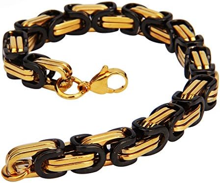 My4you Men's Two Tone Stainless Steel Byzantine Link Bracelet