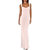 REORIA Women's Summer Cowl Neck Mesh Sleeveless Tank Dress Sexy Double Lined Bodycon Maxi Long Dresses