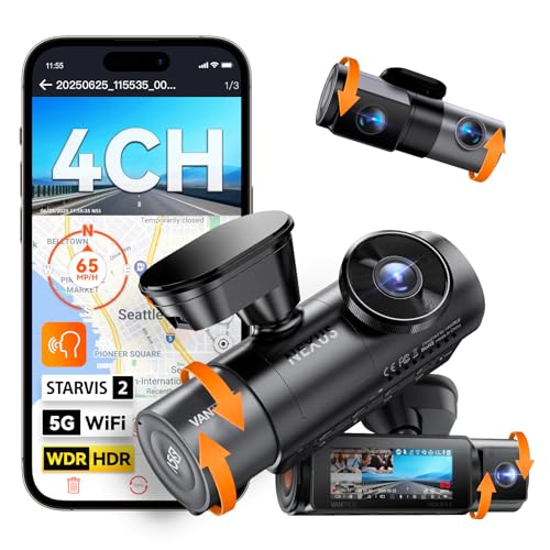 Vantrue N5S 4 Channel WiFi 360 Degree Dash Cam, STARVIS 2, IR Night Vision, 2.7K+1080P*2+1440P Front Rear Inside Dashcam, Voice Control, GPS, 24 Hours Parking Mode, Support 1TB Max