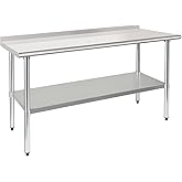 HARDURA Stainless Steel Prep &amp; Work Table 24 x 60 Inches Backsplash | NSF, Heavy Duty Commercial, Undershelf , for Restaurant Kitchen Home and Hotel