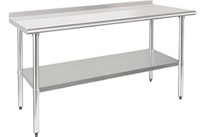 HARDURA RESTAURANT EQUIPMENT HARDURA Stainless Steel Table Prep & Work Table 24 x 60 Inches NSF Heavy Duty Commercial with Undershelf and Backsplash for Restaurant Kitchen Home and Hotel