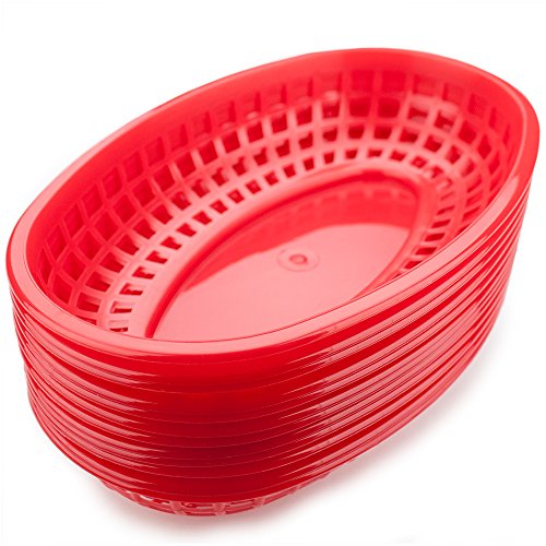 Large Red Plastic Food Baskets by Pudgy Pedro's Party Supplies (12-pack)