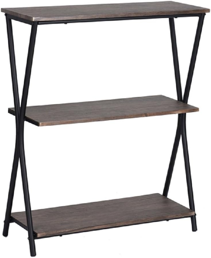 Lillyarn 3-Tier Book Shelves Wood Bookcase, Vintage Industrial Metal 3 Shelf Storage Display Rack, Dark Brown/Black