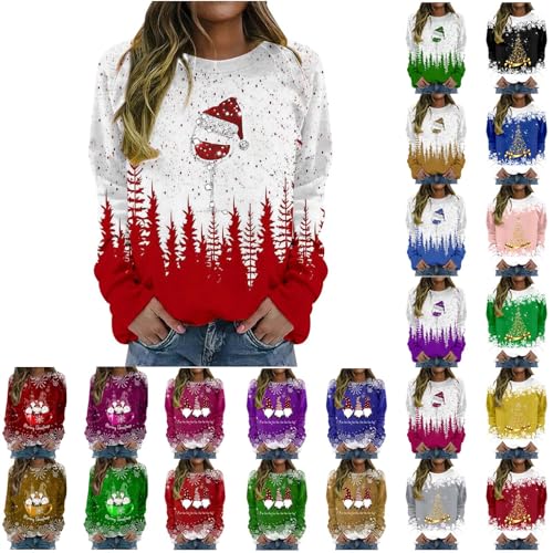 ladies xmas jumper,Christmas Jumpers for Women UK Xmas Jumper Autumn Winter Sweatshirts Ladies Fleece Tops Long Sleeve Sweaters Fall Oversized Outfits Elegant Funny Clothing,Red,L
