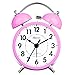 Classical Retro Twin Bell Alarm Clocks Mute Silent Quartz Movement Non Ticking Sweep Second Hand Bedside Desk Analog Morning Wake Up Alarm Clock with Nightlight Backlight and Loud Alarm HA01 Pink