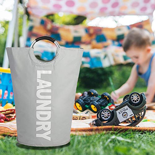 Large Laundry Basket, Collapsible Fabric Laundry Hamper, Foldable Clothes Bag, Folding Washing Bin for College Dorms Family (Grey)