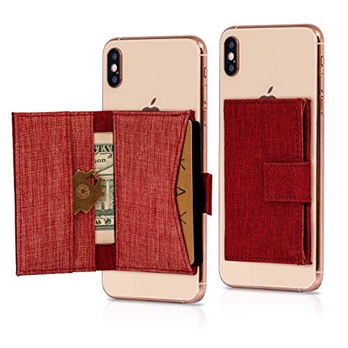 Cell Phone Card Holder Stick on Wallet Phone Pocket for iPhone, Android and All Smartphones - Red Orange