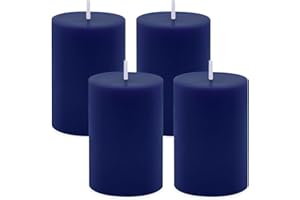 AMUSAER 4 Packs Unscented 2x3 Inch Navy Blue Pillar Candles, Small Dripless Colored Wax Column Cylinder Candles for Home Garden Camping Dinner Table Decoration - 24 Hours Burning