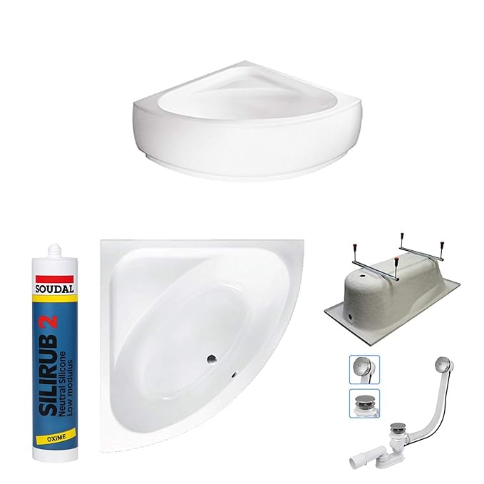 EXCLUSIVE LINE® Eckbadewanne Eckige Acryl Badewanne LUXUS 148x148 cm mit Schürze Ablaufgarnitur Komplettset (148x148 cm, mit 