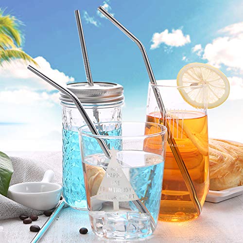 Stainless Steel Straws,RUCACIO Smoothie and Cocktail Straws Portable and Reusable,Gift Wrap Available,6 Metal Drinking Straws 8.5inches with 2 Brushes,Set of Gift for Friend (6 stainless steel straws)