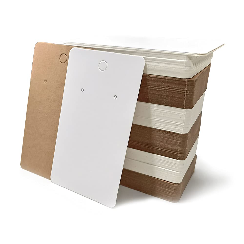 200 Pieces Kraft Paper Earring Display Card 89 * 49 mm Blank Earring Tags for Earring Studs Display and Storage (White and Brown)