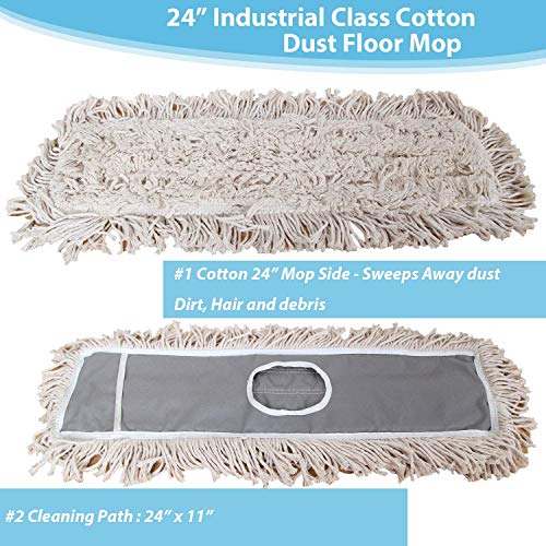 JINCLEAN 24" Industrial Cotton Floor Dust Mop with adjustable Steel