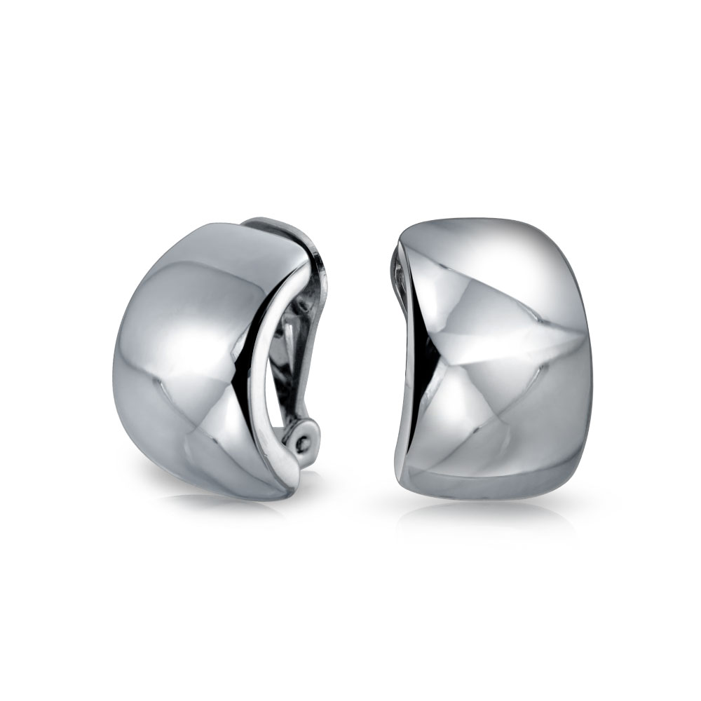 Geometric Plain Minimalist Curved Huggie Half Hoop Clip On Earrings For Women Non Pierced Ears Silver Plated Brass — image 1