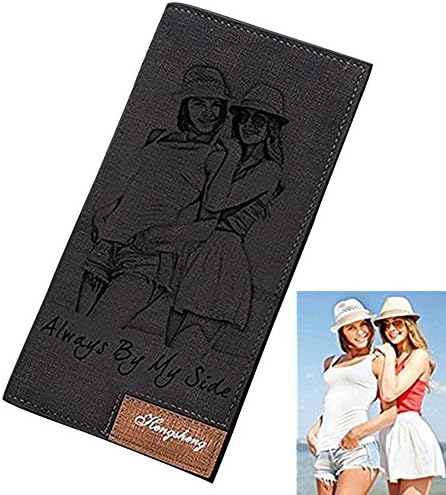 Jumping BirthstonePersonalized Mens Long Leather Wallet Custom Engraved photo wallet for Men fathers day gift(Black Single Side)