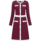 Hobemty Women's Work Dress 2025 A-Line Long Sleeve Color Block Dresses