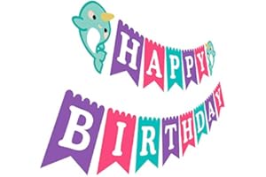 SILVIMA Narwhal Happy Birthday Banner, Girl Purple Pink Tiffany Blue Birthday Party Bunting Sign Decoration