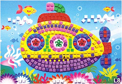lizipai Mosaic Sticker Art for Kids Handmade Puzzles Craft Kits Angel Car Boat Animals - 6 Different Pictures