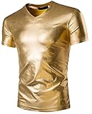 Seastar Mens Metallic V-Neck T-shirts with Short Sleeve Gold Black Silver