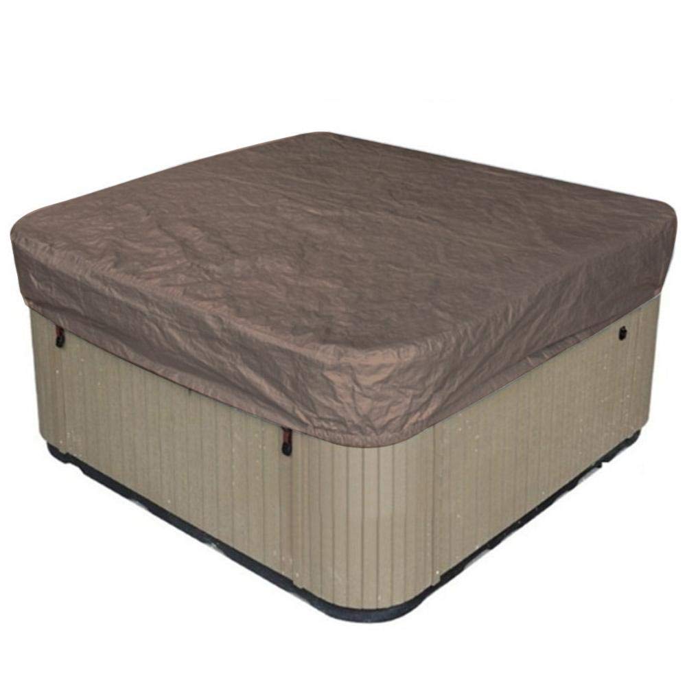Hot Tub Cover, Square Hot Tub Cover Protector with Elastic Waterproof Sunproof UV-resistant, Outdoor Hot Spring Bath SPA Bath Pool Cover Coverage, 190T Polyester, 90.9x90.9x11.8in(Coffee)