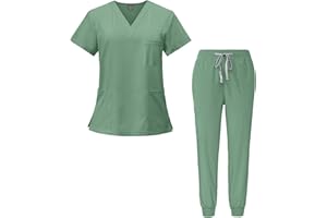 Meichoon Medical Overalls Suit V-neck Short-sleeved Top with 3 Pockets Slim Pants Quick-drying Unisex DK05