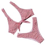 RUUHEE Women Floral Printed V Style Bottom Bow-Knot Bikini Top Bathing Suits 2 Piece Swimsuit (S(US Size 2-4), Red)