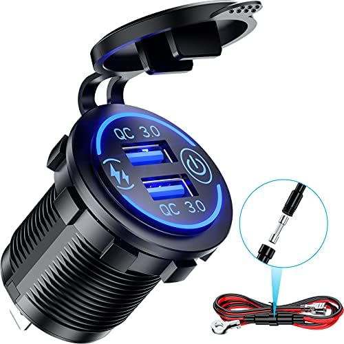 Kewig Quick Charge 3.0 Dual USB Charger Socket, 36W Fast Charge Power Outlet with Touch Switch, Waterproof QC 3.0 USB Charger Adapter DIY kit for Car Boat Marine Motorcycle Golf Cart and More Kewig Quick Charge 3.0 Dual USB Charger Socket, 36W Fast Charge Power Outlet with Touch Switch, Waterproof QC 3.0 USB Charger Adapter DIY kit for Car Boat Marine Motorcycle Golf Cart and More