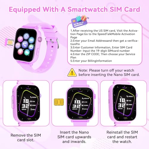 Berilona 4G Children's Smartwatch, Children's Smartwatch with Video Call and GPS, Phone, Voice Chat, SOS, School Mode, Alarm Clock, Pedometer, Games, Ideal Gift for Children 4-12 Years, Purple