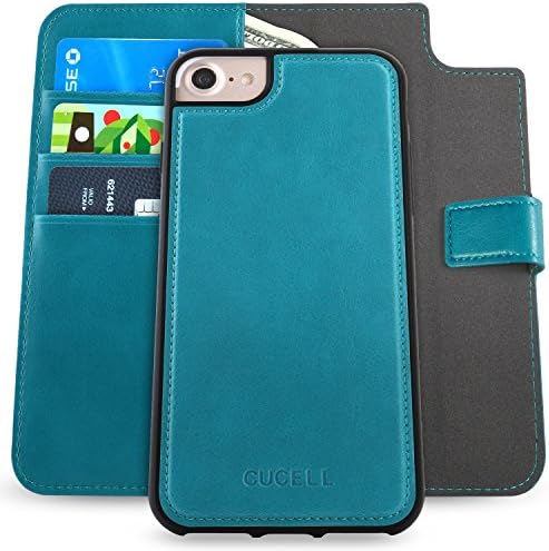 iPhone 7 Case ,CUCELL wallet Case with kickstands for Apple iPhone 7 (4.7 inch Version of 2016 Model) -Detachable, Luxury Series natural PU Leather Ultra-Slim TPU Flip cover extra protective (blue)