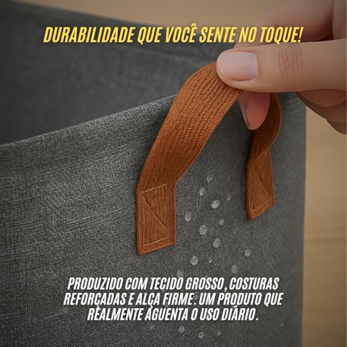 Kit 4 Cesto Organizador Multiuso Grande Reforçado e com Alça Capacidade 25 Litros Caixa Organizadora Impermeável e Lavável para Armário, Guarda Roupa, Banheiro, Cozinha