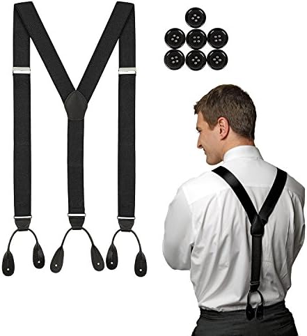 Button Pant Braces for Men Adjustable Y Back Design Suspenders with Strong Clips