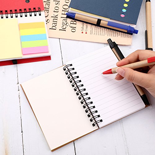 Maxdot 4 Pieces Steno Pocket Business Notebook Spiral Lined Notepad Set with Pen in Holder, Sticky Colored Notes Page Marker Tabs, 4 Colors Cover